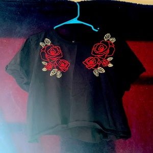 Black T-shirt with Roses